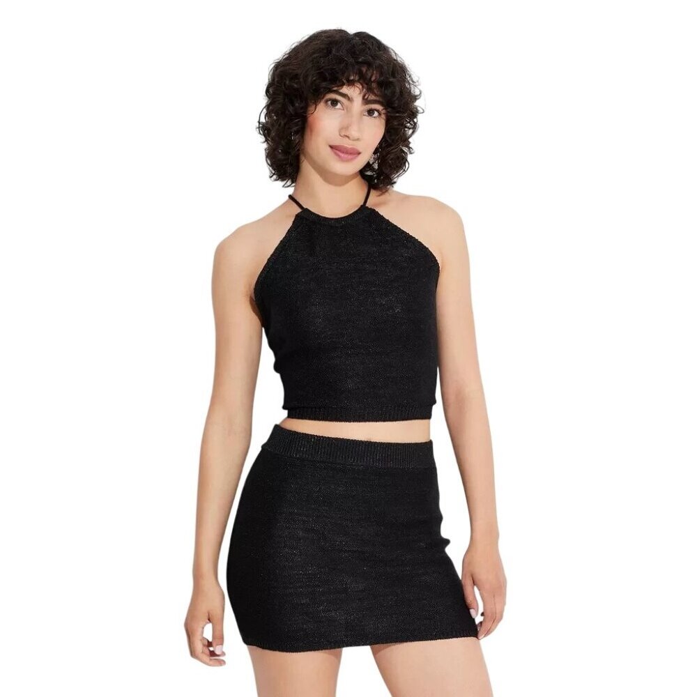 Wild Fable Womens Size Small Open Back High Neck Sweater Tank Black
